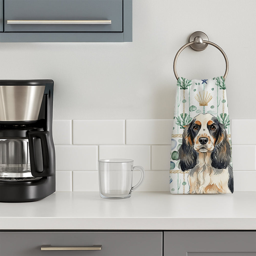 Parti Cocker Spaniel Coastal Sea Glass Kitchen Towel Velour Plush Front and Cotton Loop Back Machine Washable