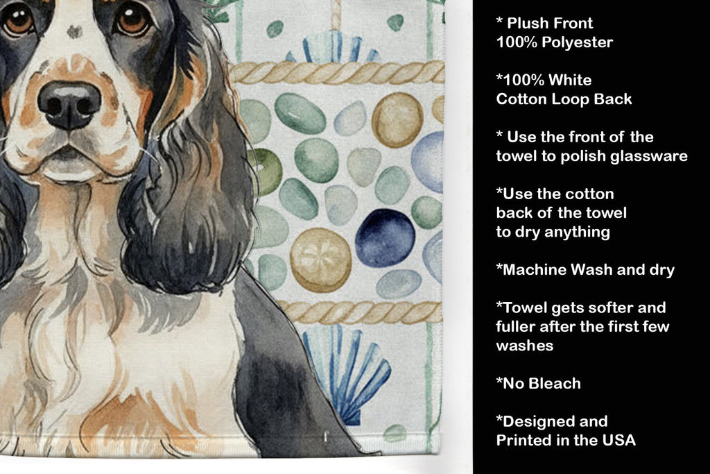 Parti Cocker Spaniel Coastal Sea Glass Kitchen Towel Velour Plush Front and Cotton Loop Back Machine Washable