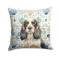 Parti Cocker Spaniel Coastal Sea Glass Decorative Throw Pillow 14x14 Indoor Outdoor Accent Cushion, Fabric Cover with Insert for Sofa, Bed, Porch & Living Room