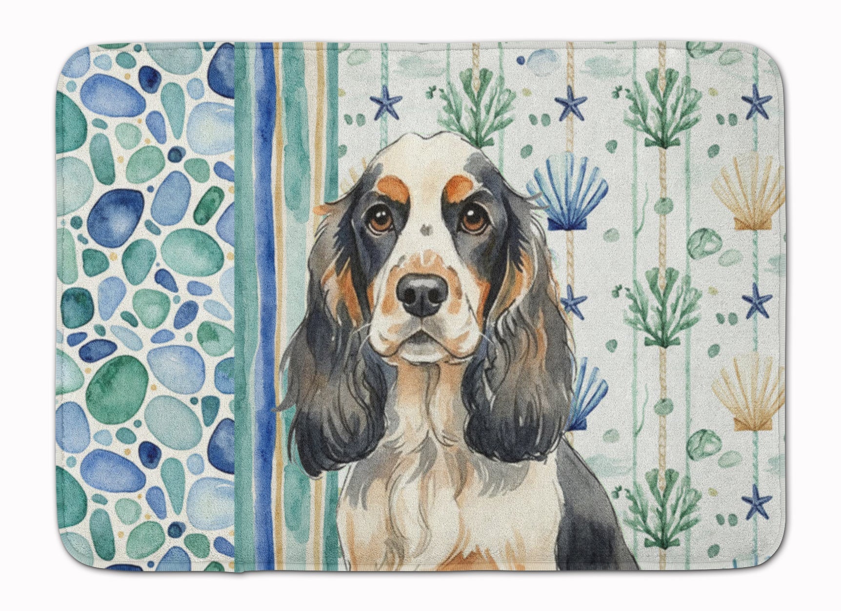 Parti Cocker Spaniel Coastal Sea Glass Memory Foam Kitchen Mat Machine Washable Anti-Fatigue Cushion Comfort Bath or Kitchen Rug
