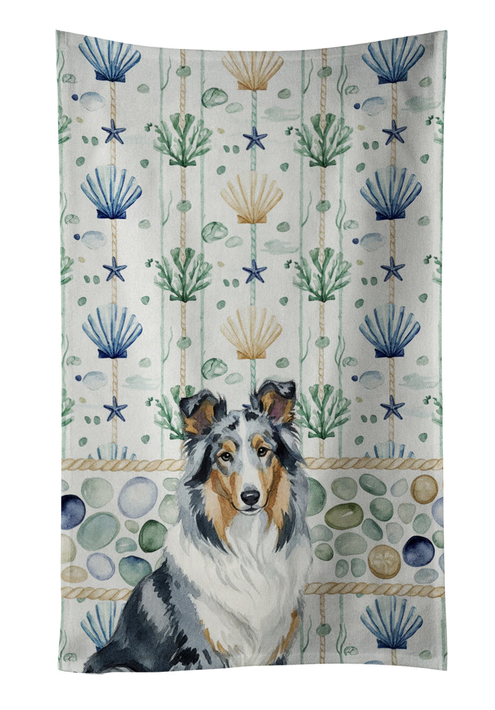 Blue Merle Collie Coastal Sea Glass Kitchen Towel Velour Plush Front and Cotton Loop Back Machine Washable