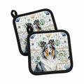Blue Merle Collie Coastal Sea Glass Pot Holder Set of 2 Heat Resistant Quilted Hot Pads 7.5 x 7.5 Inch, Insulated Kitchen Trivets for Cooking & Baking