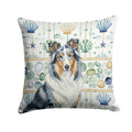 Blue Merle Collie Coastal Sea Glass Decorative Throw Pillow 14x14 Indoor Outdoor Accent Cushion, Fabric Cover with Insert for Sofa, Bed, Porch & Living Room