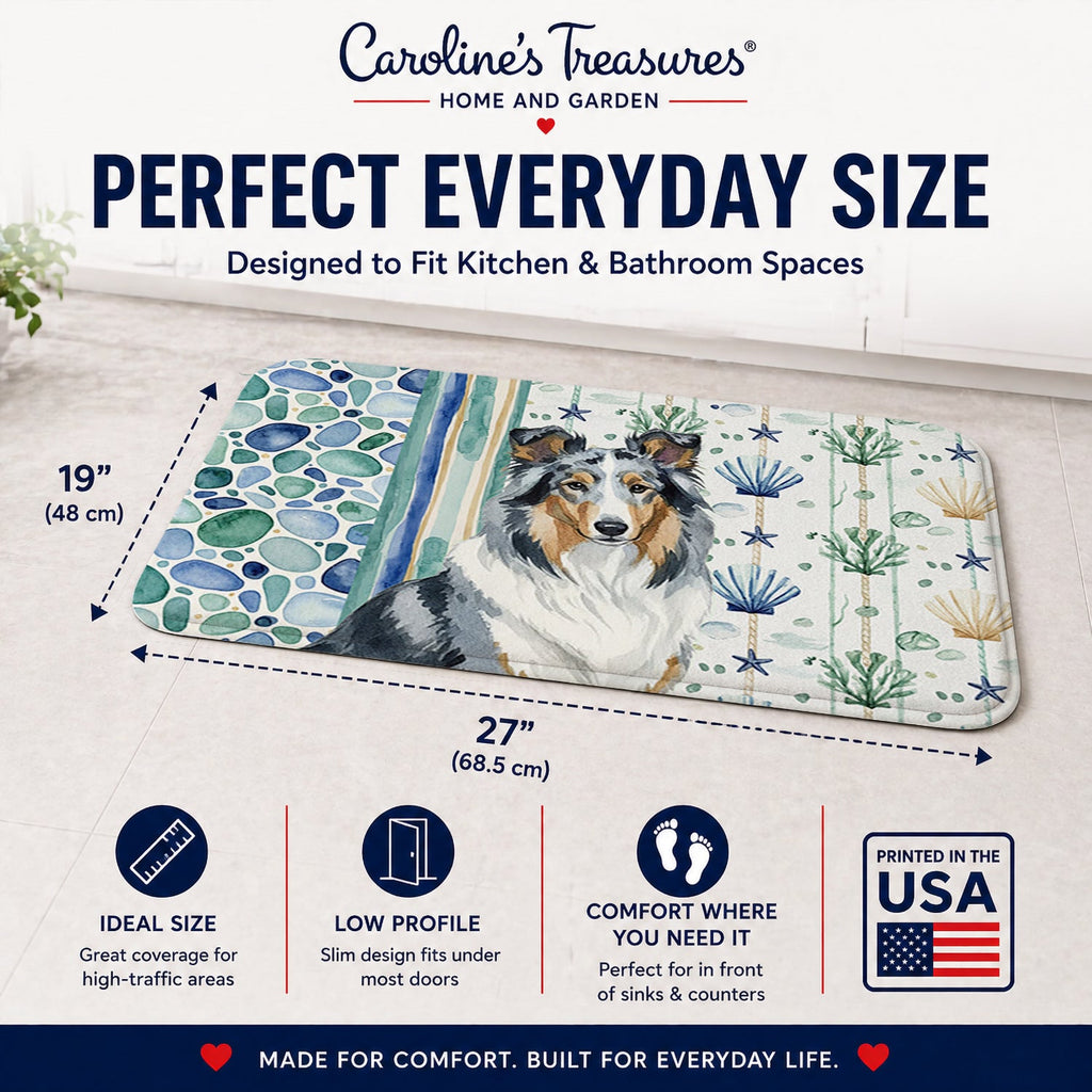 Blue Merle Collie Coastal Sea Glass Memory Foam Kitchen Mat Machine Washable Anti-Fatigue Cushion Comfort Bath or Kitchen Rug