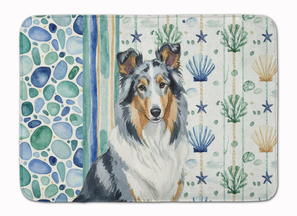 Blue Merle Collie Coastal Sea Glass Memory Foam Kitchen Mat Machine Washable Anti-Fatigue Cushion Comfort Bath or Kitchen Rug