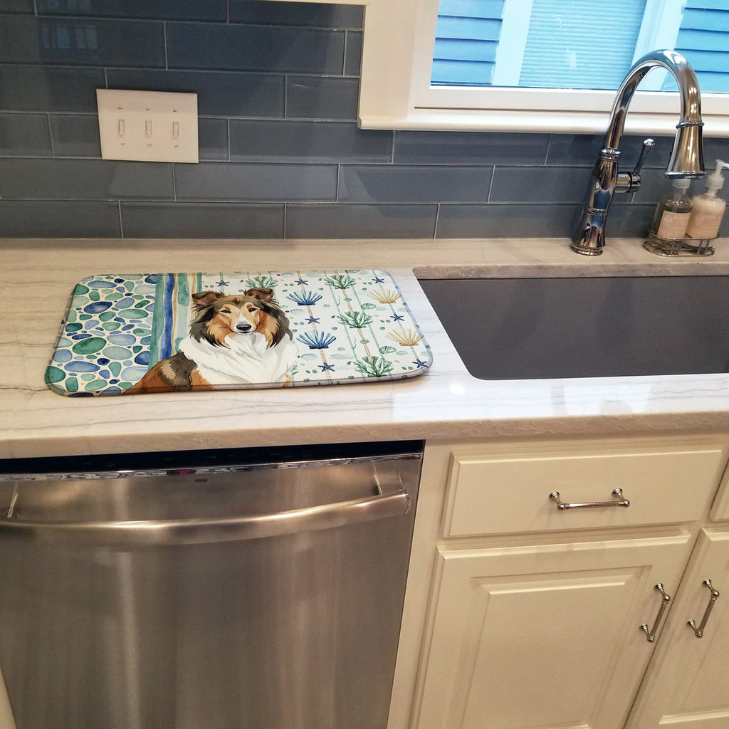 Sable Collie Coastal Sea Glass Dish Drying Mat Absorbent Dish Drying Mat Pad for Kitchen Counter Dish Drainer Mat for Countertop, 14 x 21", Multicolor