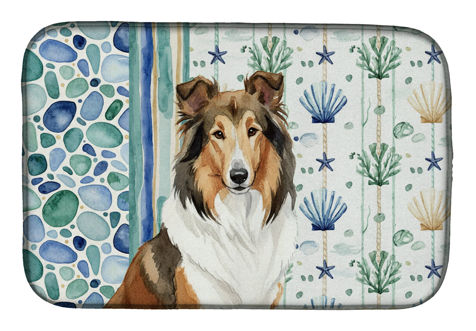 Sable Collie Coastal Sea Glass Dish Drying Mat Absorbent Dish Drying Mat Pad for Kitchen Counter Dish Drainer Mat for Countertop, 14 x 21", Multicolor