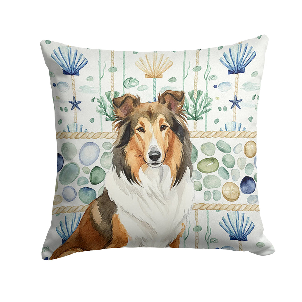 Sable Collie Coastal Sea Glass Decorative Throw Pillow 14x14 Indoor Outdoor Accent Cushion, Fabric Cover with Insert for Sofa, Bed, Porch & Living Room