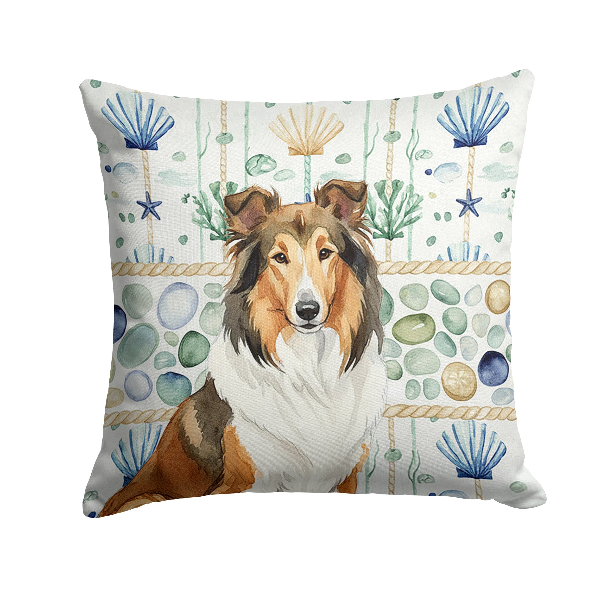 Sable Collie Coastal Sea Glass Decorative Throw Pillow 14x14 Indoor Outdoor Accent Cushion, Fabric Cover with Insert for Sofa, Bed, Porch & Living Room
