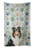 Tricolor Collie Coastal Sea Glass Kitchen Towel Velour Plush Front and Cotton Loop Back Machine Washable