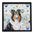 Tricolor Collie Coastal Sea Glass Framed Metal Print Bathroom, Kitchen, Office, Home Decor Wall Art Ready to Hang, Square, 8X8
