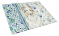 White Collie Coastal Sea Glass Cutting Board Tempered Glass Kitchen Cutting Surface, Heat Resistant Chopping, Non-Slip Feet, Food Prep & Serving