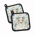White Collie Coastal Sea Glass Pot Holder Set of 2 Heat Resistant Quilted Hot Pads 7.5 x 7.5 Inch, Insulated Kitchen Trivets for Cooking & Baking