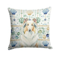White Collie Coastal Sea Glass Decorative Throw Pillow 18x18 Indoor Outdoor Accent Cushion, Fabric Cover with Insert for Sofa, Bed, Porch & Living Room