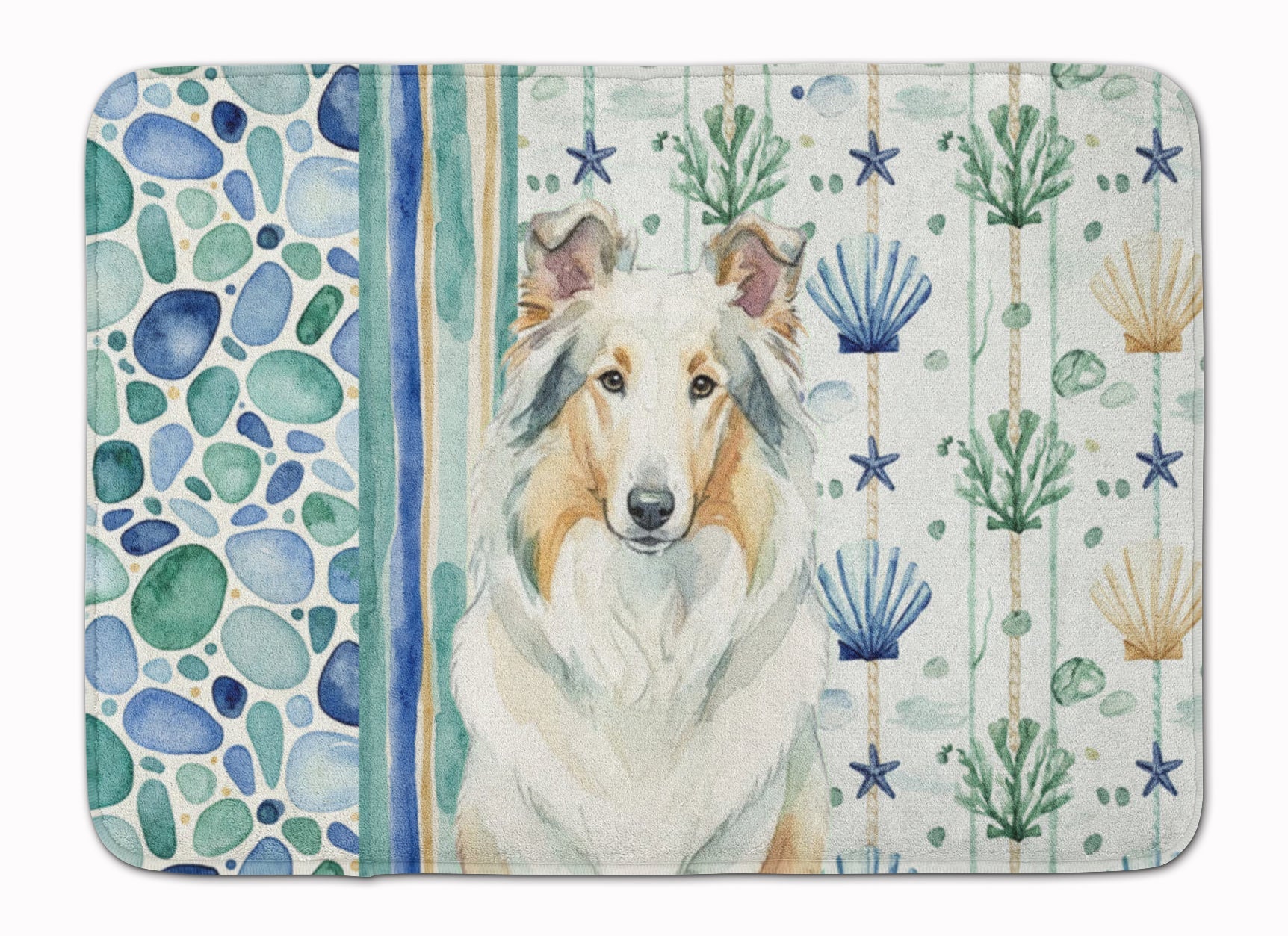 White Collie Coastal Sea Glass Memory Foam Kitchen Mat Machine Washable Anti-Fatigue Cushion Comfort Bath or Kitchen Rug