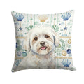 Coton de Tulear Coastal Sea Glass Decorative Throw Pillow 14x14 Indoor Outdoor Accent Cushion, Fabric Cover with Insert for Sofa, Bed, Porch & Living Room