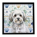 White with Gray Coton de Tulear Coastal Sea Glass Framed Metal Print Bathroom, Kitchen, Office, Home Decor Wall Art Ready to Hang, Square, 8X8