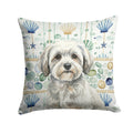 White with Gray Coton de Tulear Coastal Sea Glass Decorative Throw Pillow 14x14 Indoor Outdoor Accent Cushion, Fabric Cover with Insert for Sofa, Bed, Porch & Living Room