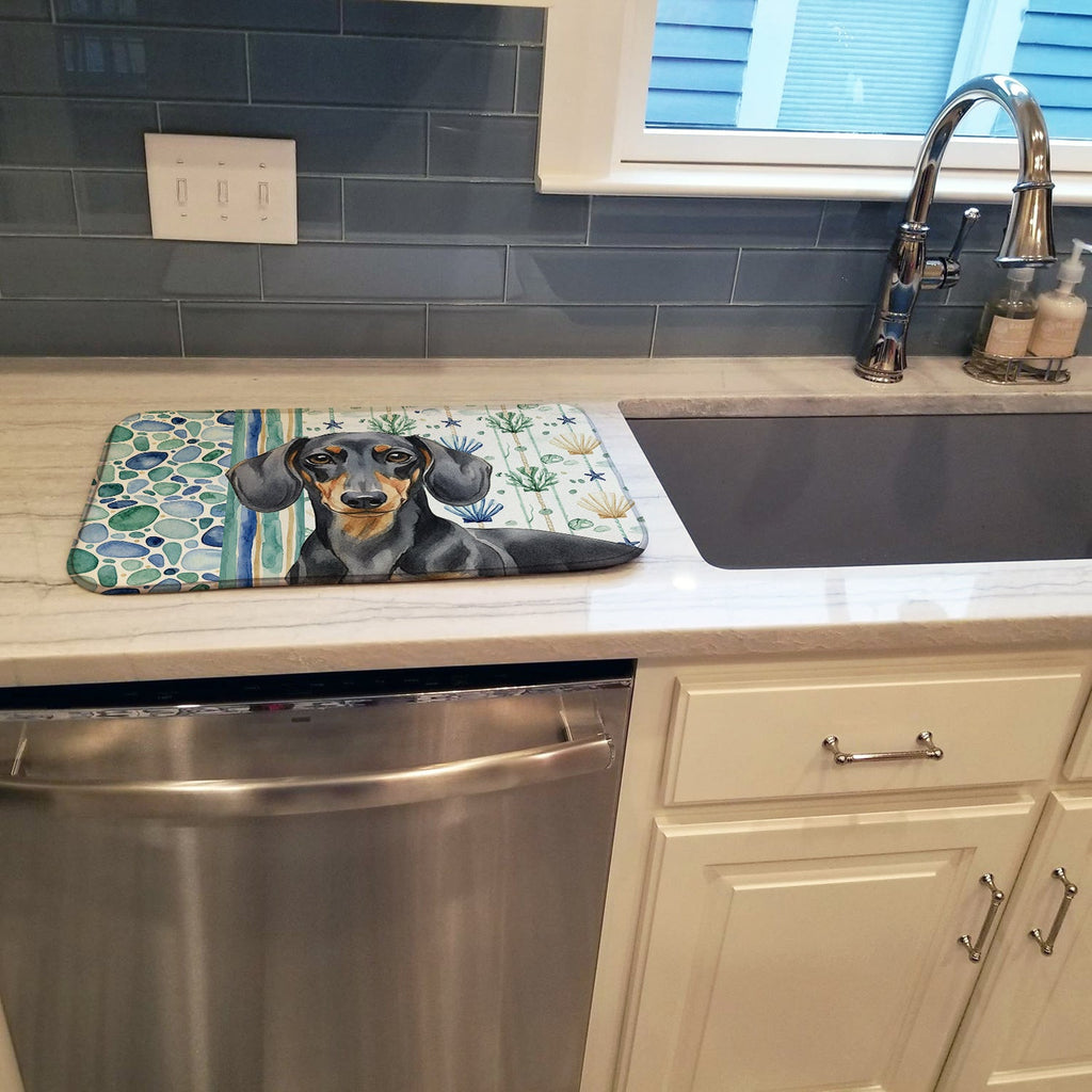 Black and Tan Dachshund Coastal Sea Glass Dish Drying Mat Absorbent Dish Drying Mat Pad for Kitchen Counter Dish Drainer Mat for Countertop, 14 x 21", Multicolor