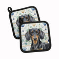 Black and Tan Dachshund Coastal Sea Glass Pot Holder Set of 2 Heat Resistant Quilted Hot Pads 7.5 x 7.5 Inch, Insulated Kitchen Trivets for Cooking & Baking