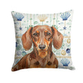 Chocolate and Tan Dachshund Coastal Sea Glass Decorative Throw Pillow 14x14 Indoor Outdoor Accent Cushion, Fabric Cover with Insert for Sofa, Bed, Porch & Living Room