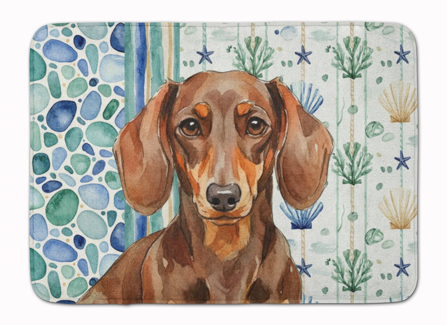 Chocolate and Tan Dachshund Coastal Sea Glass Memory Foam Kitchen Mat Machine Washable Anti-Fatigue Cushion Comfort Bath or Kitchen Rug