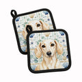 Cream Dachshund Coastal Sea Glass Pot Holder Set of 2 Heat Resistant Quilted Hot Pads 7.5 x 7.5 Inch, Insulated Kitchen Trivets for Cooking & Baking