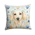 Cream Dachshund Coastal Sea Glass Decorative Throw Pillow 18x18 Indoor Outdoor Accent Cushion, Fabric Cover with Insert for Sofa, Bed, Porch & Living Room