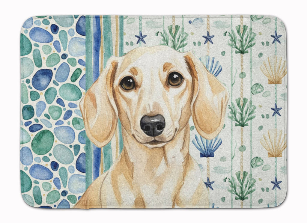 Cream Dachshund Coastal Sea Glass Memory Foam Kitchen Mat Machine Washable Anti-Fatigue Cushion Comfort Bath or Kitchen Rug