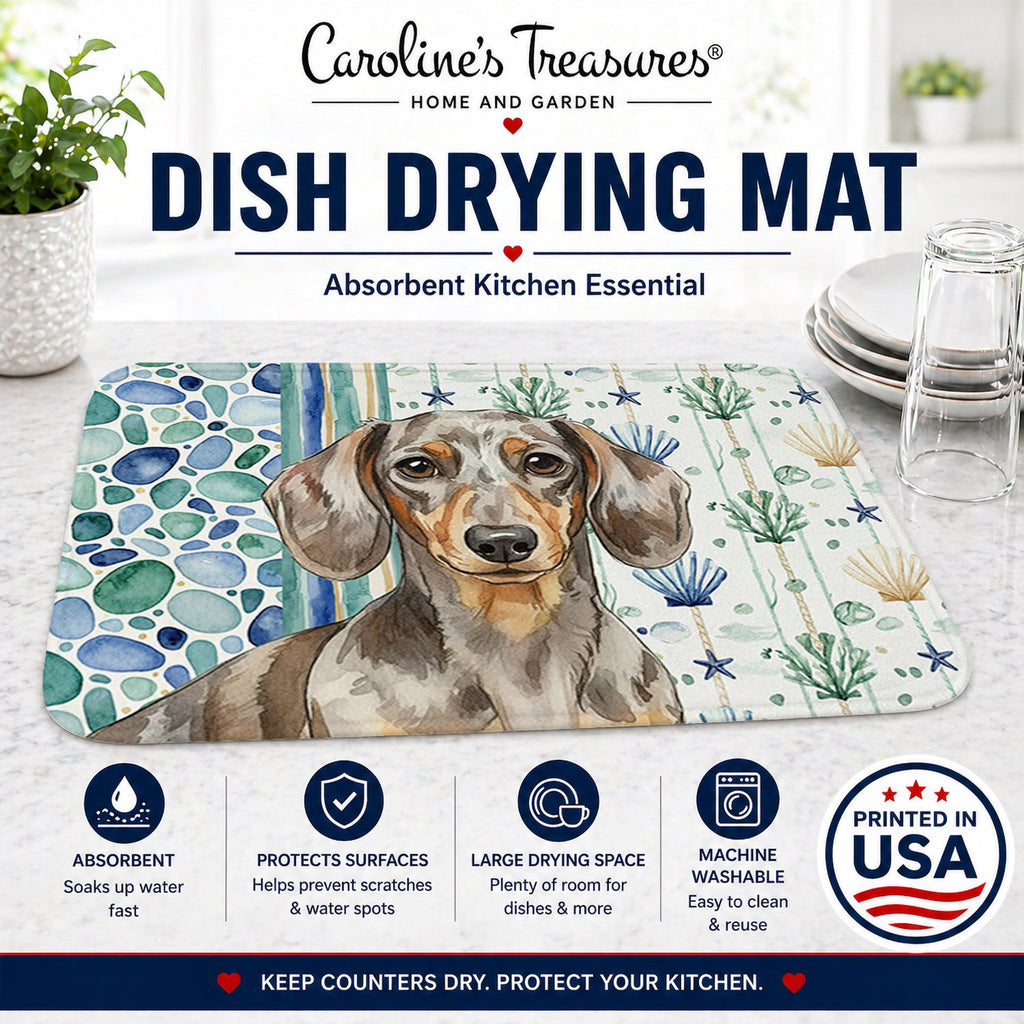 Dapple Dachshund Coastal Sea Glass Dish Drying Mat Absorbent Dish Drying Mat Pad for Kitchen Counter Dish Drainer Mat for Countertop, 14 x 21", Multicolor