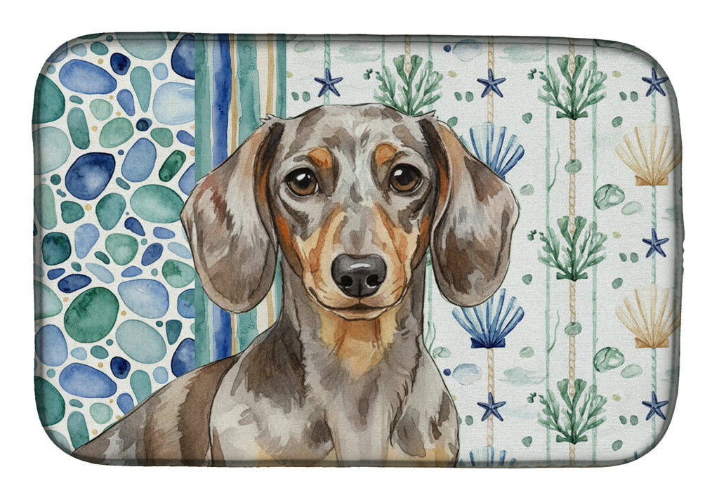 Dapple Dachshund Coastal Sea Glass Dish Drying Mat Absorbent Dish Drying Mat Pad for Kitchen Counter Dish Drainer Mat for Countertop, 14 x 21", Multicolor