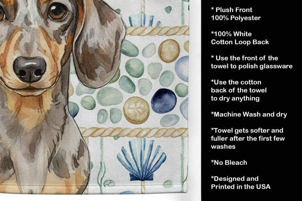 Dapple Dachshund Coastal Sea Glass Kitchen Towel Velour Plush Front and Cotton Loop Back Machine Washable