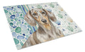 Dapple Dachshund Coastal Sea Glass Cutting Board Tempered Glass Kitchen Cutting Surface, Heat Resistant Chopping, Non-Slip Feet, Food Prep & Serving