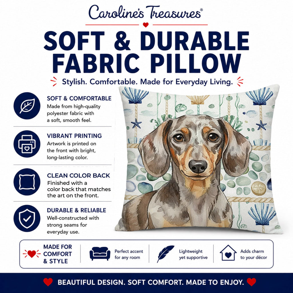Dapple Dachshund Coastal Sea Glass Decorative Throw Pillow 14x14 Indoor Outdoor Accent Cushion, Fabric Cover with Insert for Sofa, Bed, Porch & Living Room