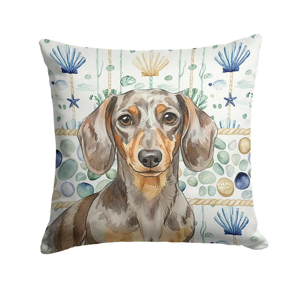 Dapple Dachshund Coastal Sea Glass Decorative Throw Pillow 14x14 Indoor Outdoor Accent Cushion, Fabric Cover with Insert for Sofa, Bed, Porch & Living Room