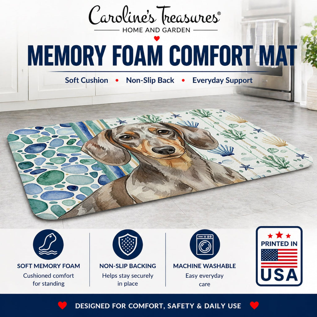 Dapple Dachshund Coastal Sea Glass Memory Foam Kitchen Mat Machine Washable Anti-Fatigue Cushion Comfort Bath or Kitchen Rug