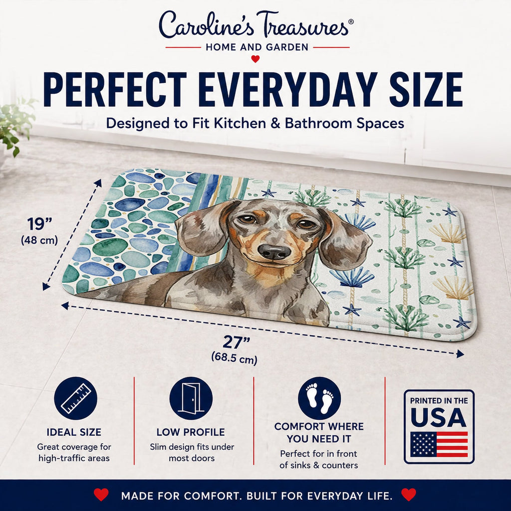 Dapple Dachshund Coastal Sea Glass Memory Foam Kitchen Mat Machine Washable Anti-Fatigue Cushion Comfort Bath or Kitchen Rug