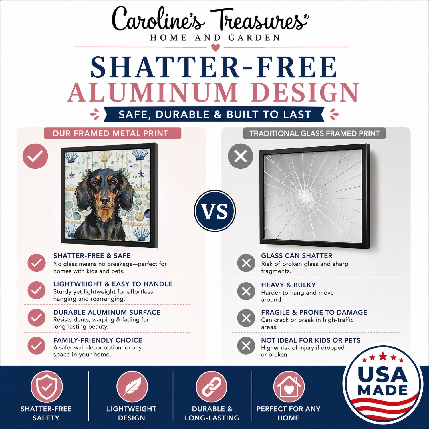 Longhaired Black and Tan Dachshund Coastal Sea Glass Framed Metal Print Bathroom, Kitchen, Office, Home Decor Wall Art Ready to Hang, Square, 8X8