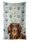 Longhaired Chocolate and Tan Dachshund Coastal Sea Glass Kitchen Towel Velour Plush Front and Cotton Loop Back Machine Washable