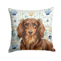 Longhaired Chocolate and Tan Dachshund Coastal Sea Glass Decorative Throw Pillow 18x18 Indoor Outdoor Accent Cushion, Fabric Cover with Insert for Sofa, Bed, Porch & Living Room