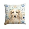 Longhaired Cream Dachshund Coastal Sea Glass Decorative Throw Pillow 14x14 Indoor Outdoor Accent Cushion, Fabric Cover with Insert for Sofa, Bed, Porch & Living Room