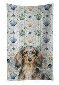 Longhaired Dapple Dachshund Coastal Sea Glass Kitchen Towel Velour Plush Front and Cotton Loop Back Machine Washable