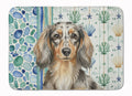 Longhaired Dapple Dachshund Coastal Sea Glass Memory Foam Kitchen Mat Machine Washable Anti-Fatigue Cushion Comfort Bath or Kitchen Rug