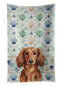 Longhaired Red Dachshund Coastal Sea Glass Kitchen Towel Velour Plush Front and Cotton Loop Back Machine Washable