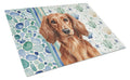 Longhaired Red Dachshund Coastal Sea Glass Cutting Board Tempered Glass Kitchen Cutting Surface, Heat Resistant Chopping, Non-Slip Feet, Food Prep & Serving