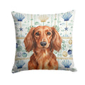 Longhaired Red Dachshund Coastal Sea Glass Decorative Throw Pillow 18x18 Indoor Outdoor Accent Cushion, Fabric Cover with Insert for Sofa, Bed, Porch & Living Room
