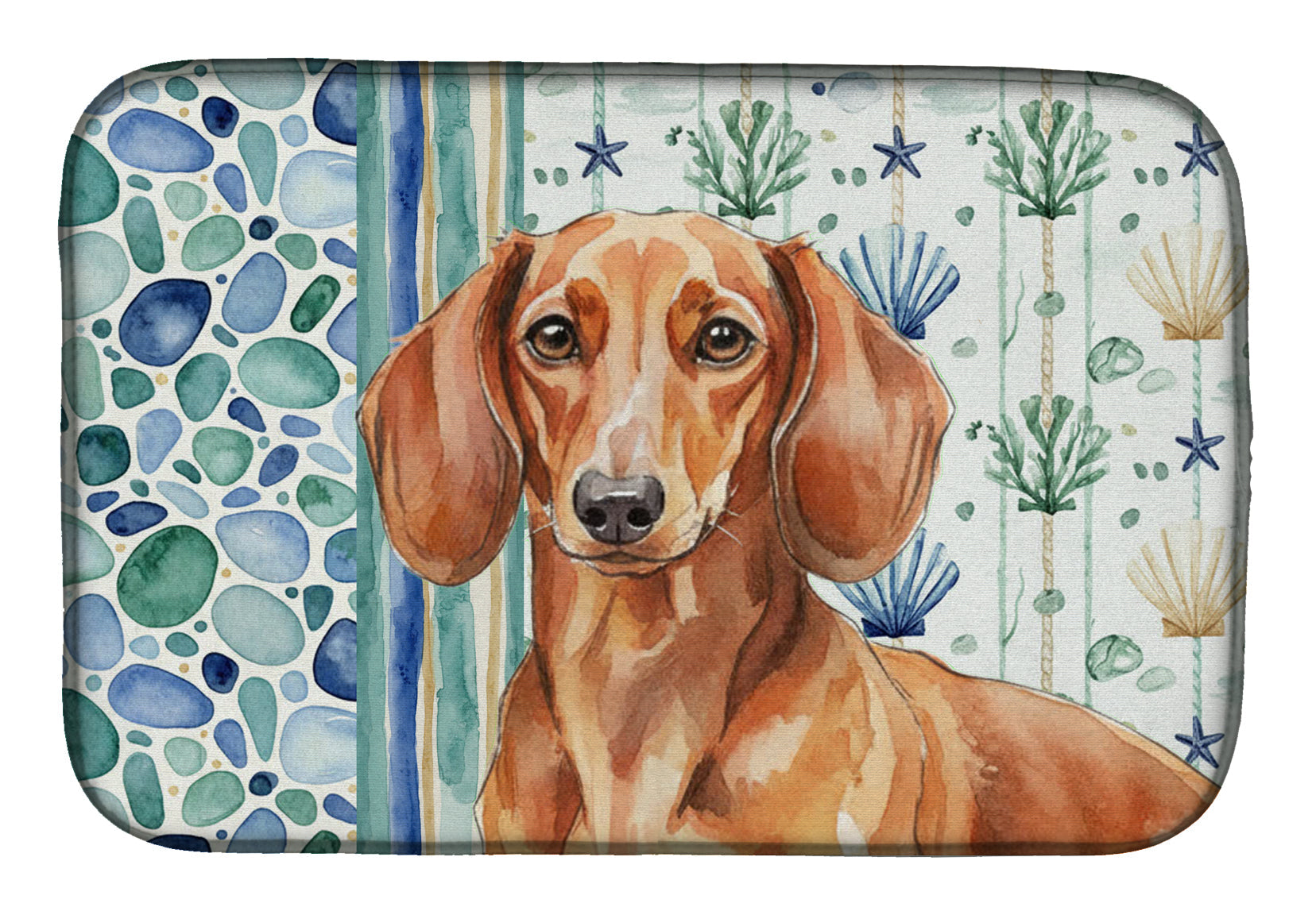Red Brown Dachshund Coastal Sea Glass Dish Drying Mat Absorbent Dish Drying Mat Pad for Kitchen Counter Dish Drainer Mat for Countertop, 14 x 21", Multicolor