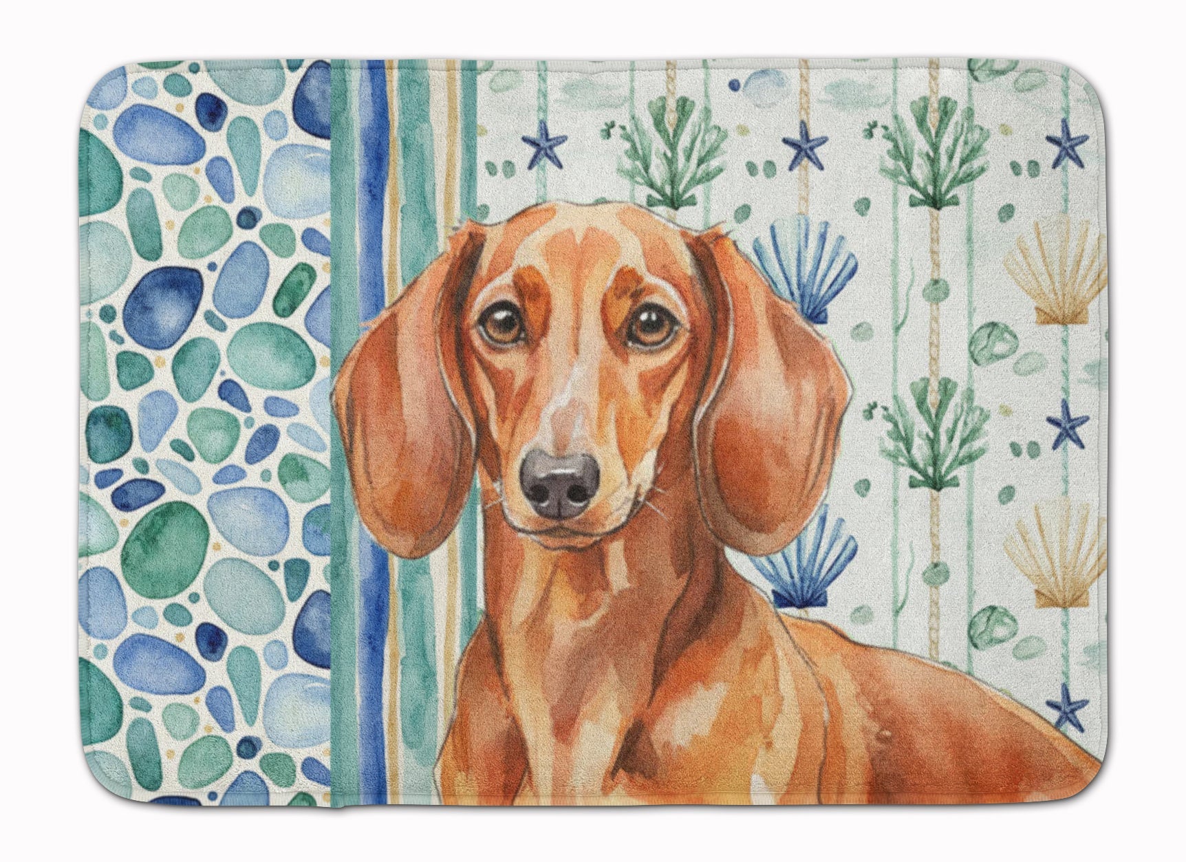 Red Brown Dachshund Coastal Sea Glass Memory Foam Kitchen Mat Machine Washable Anti-Fatigue Cushion Comfort Bath or Kitchen Rug