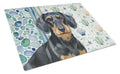Wirehaired Black and Tan Dachshund Coastal Sea Glass Cutting Board Tempered Glass Kitchen Cutting Surface, Heat Resistant Chopping, Non-Slip Feet, Food Prep & Serving