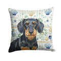 Wirehaired Black and Tan Dachshund Coastal Sea Glass Decorative Throw Pillow 14x14 Indoor Outdoor Accent Cushion, Fabric Cover with Insert for Sofa, Bed, Porch & Living Room